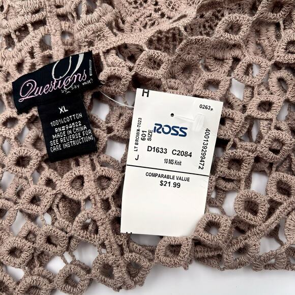 Boho Button Up Beach Cardigan NWT Questions by Say What Beige Crochet Knit  XL - Picture 8 of 8